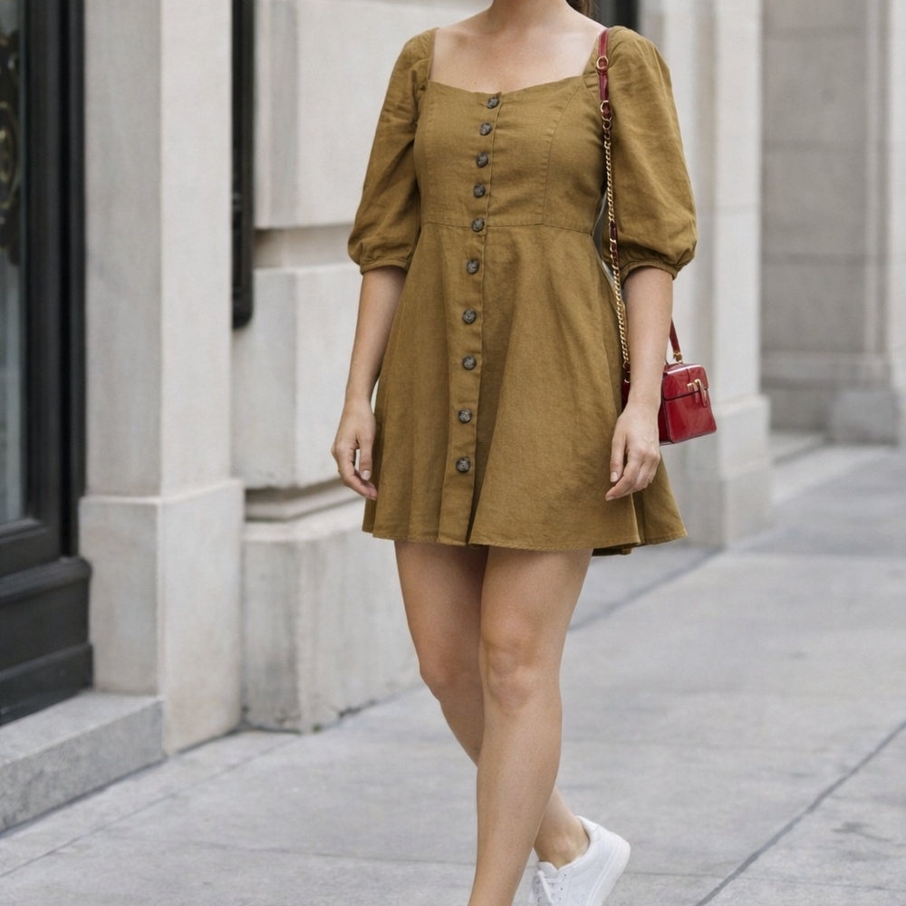 Zara Brown Button-Front Mini Dress